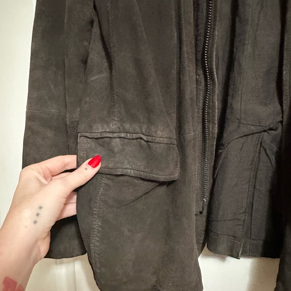 All Saints Dark Chocolate Suede Men’s Relaxed Fit Jacket with Zipper L - Picture 5 of 5